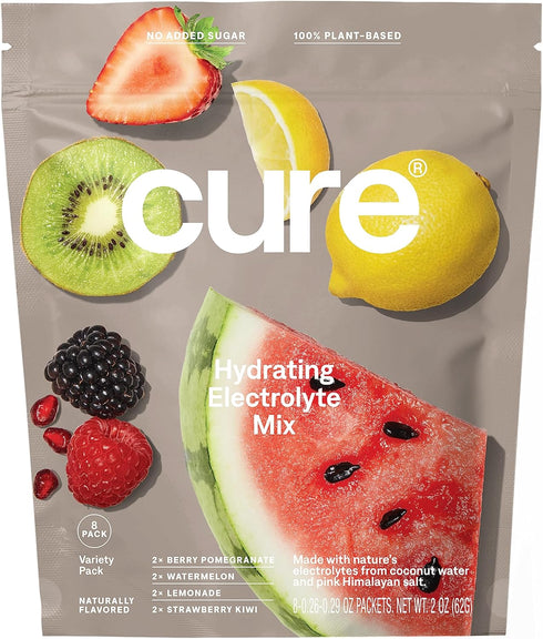 Cure Hydration | Plant-Based Electrolyte Drink Mix, No Added Sugar, 8 Servings Variety Pack
