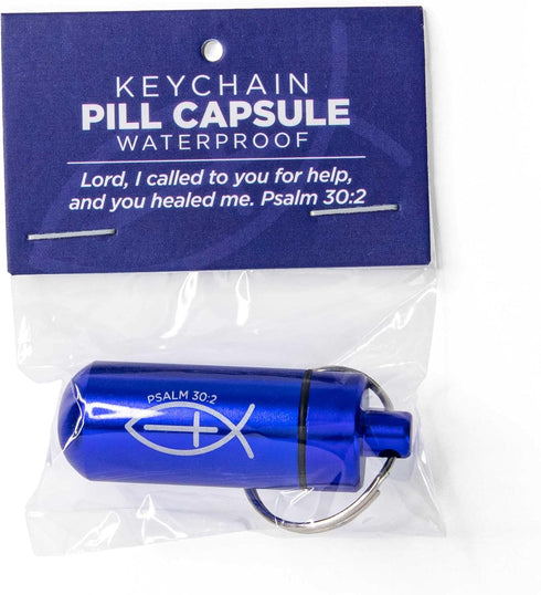 Blue Pill Case Keychain - Waterproof Metal Travel Container for Medicine Storage, Small Organizer Bottle