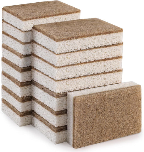 Natural Dish Sponges 16 Pack - Biodegradable Kitchen Compostable Cellulose Coconut Scrubber, No Scratch