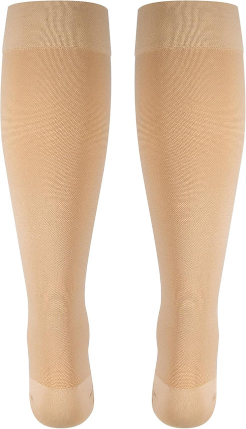 NuVein Medical Compression Stockings, 15-20 mmHg Support for Women & Men, Knee Length, Closed Toe, Large Beige