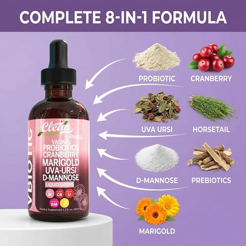 Horsetail Clean Nutraceuticals VBiotic Vaginal Probiotic for Women Liquid Drops | Cranberry Uva Ursi D-Mannose