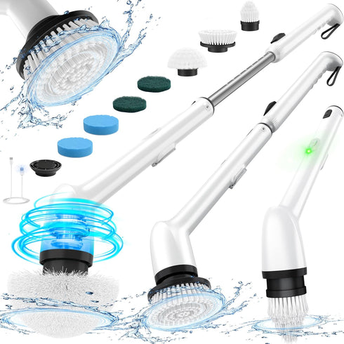 LyriFine Electric Spin Scrubber, 2024 New Full-Body IPX7 Waterproof Bathroom Cleaner Brush with Long Handle & 2 Speed