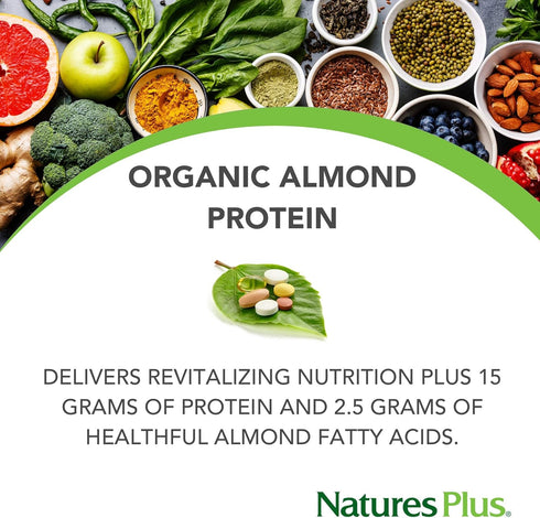 Natures Plus Almond Protein Powder, 1.04 lbs, Unflavored, USDA Certified Organic, Non-GMO Vegan Protein