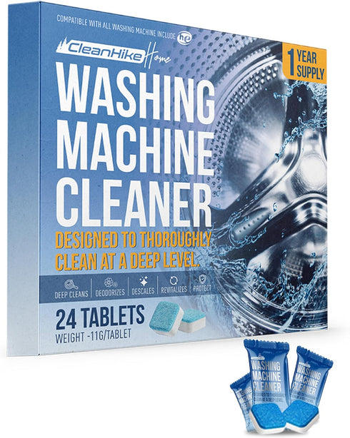Washing Machine Cleaner Descaler Tablets, 24 Tablets for HE Front & Top Loader Washer, Eco-Friendly Deep Cleaning