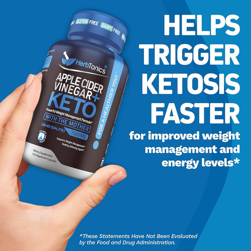 Herbtonics Apple Cider Vinegar Capsules with The Mother Plus Keto BHB - Energy & Focus for Women & Men - 240 Vegan Pills