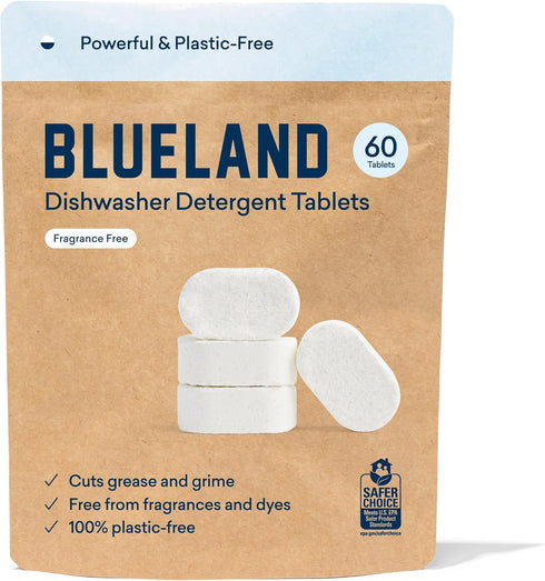 BLUELAND Dishwasher Detergent Tablet Refill, 60 Count, Plastic-Free & Eco-Friendly Alternative, Natural