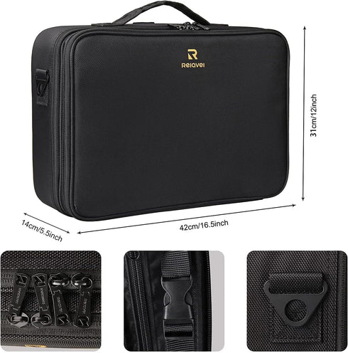 MONSTINA 3 Layers Large Capacity Makeup Case, 16.5'' Cosmetic Organizer Brush Bag for Makeup Artists