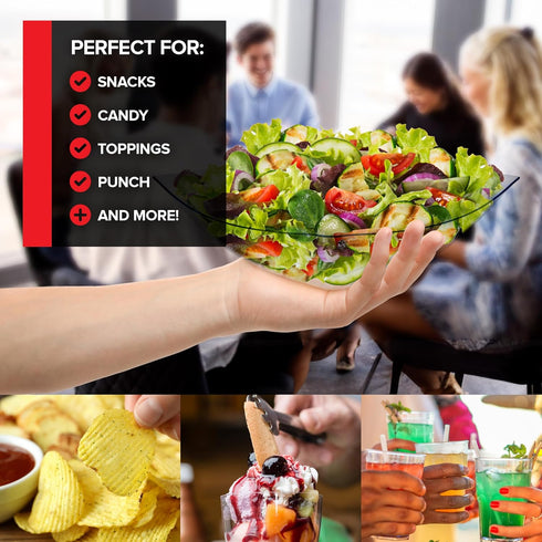 64oz Clear Plastic Serving Bowls (4 Pack), Large Disposable Candy Dishes, Square Buffet Containers for Snacks, Salad Bar