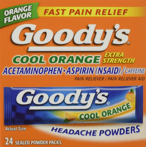 Goody's Extra Strength Headache Powder - Cool Orange Flavor Dissolve Packs, 24 Individual Packets (3 Pack)