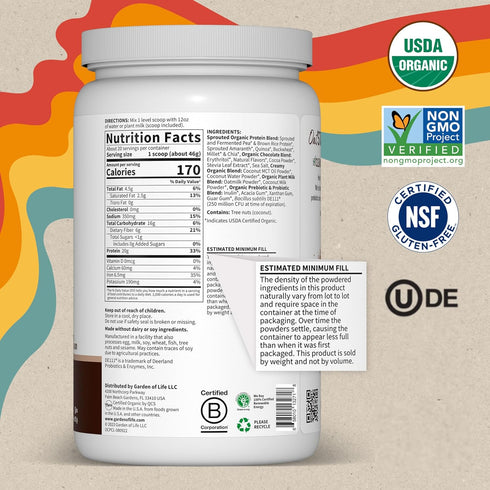 Garden of Life Creamy Organic Vegan Protein Powder, 20g Complete Plant Based Protein, Chocolate Brownie, 2 LBS