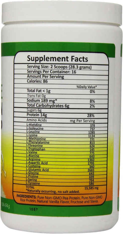 Pure Non-GMO Pea Rice Protein, Vanilla, 16 Ounce