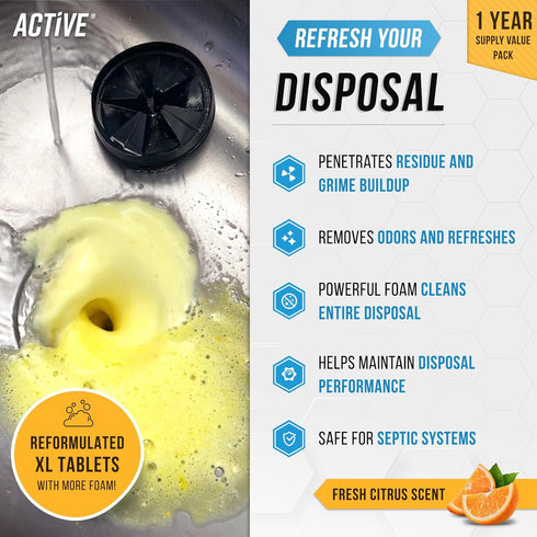Garbage Disposal Cleaner Deodorizer Tablets, 24 Pack, Powerful XL Foaming Tablet for Fresh Citrus Foam Sink Freshener