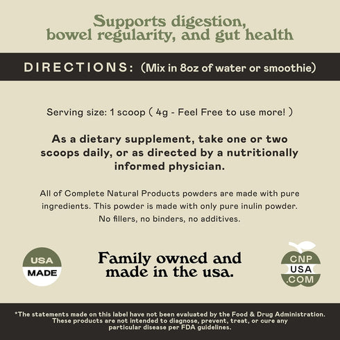 Pure Organic Inulin Powder Fiber Supplement, 8oz, Prebiotic Bulk Inulin for Digestion & Gut Health