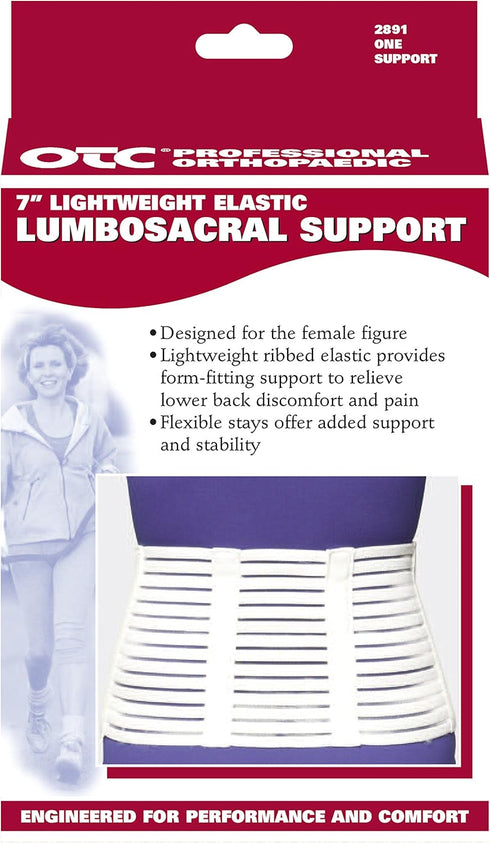 OTC Lumbosacral Support, 7-inch Lower Back, Lightweight Compression, Medium, White