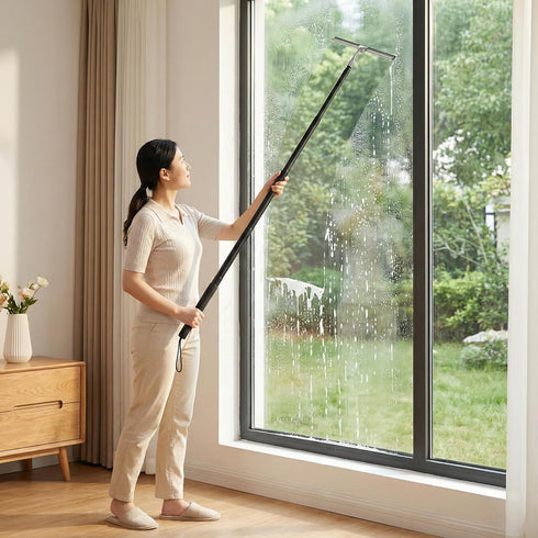 Toncoke 2 1 12 inch in Window Squeegee, Shower Squeegee Window Cleaning Kit with Extension Pole Long Handle Squeegee