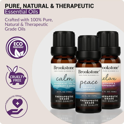 Set 3-Pack 10ml Brookstone Essential Oil Blends Sleep Collection | Organic Essential Oil for Aromatherapy Diffuser