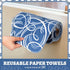 36 Pack Reusable Paper Towels Washable Paperless Towels Rolls Reusable Toilet Bidet Towels Bulk Flannel Cotton Cloth Towels Wipes Bathroom Napkins with Cardboard(Blue, Geometric Style)