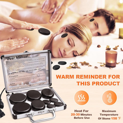 Primachen 9Pcs Set Hot Stones Massage Warmer Kit, Hot Stones Massage Portable Hot Stone with Heater, Hot Rocks Basalt