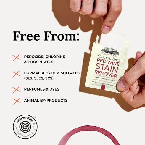 Chateau Spill Red Wine Stain Remover for Clothes, 25 Wipes for Stubborn Stains on Tablecloth, Carpet, Upholstery
