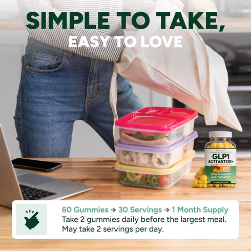 Purify Life GLP-1 Gummies Support Sugar-Free Appetite & Craving Control Supplement with Berberine, Cinnamon, Turmeric