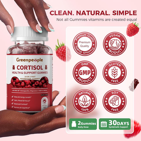 w/KSM-66 B6 60 Gummies GREENPEOPLE Cortisol Supplements for Women & Men - Cortisol Reducer Detox Manager