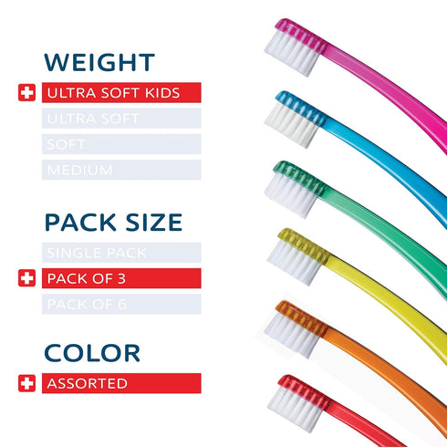 TELLO 4480 Adult or Child Ultra Soft Swiss Toothbrush, Smaller Head for Gentle Cleaning, Ergonomic Handle, 3 Count