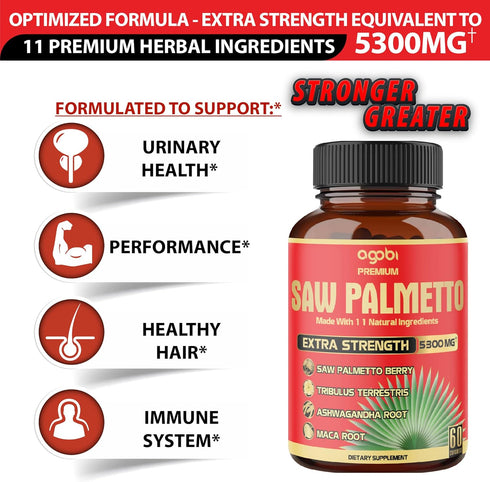 2 Packs Saw Palmetto Capsules 5300 mg - 60 Counts - 11in1 with Ashwagandha, Turmeric, Tribulus, Maca & More