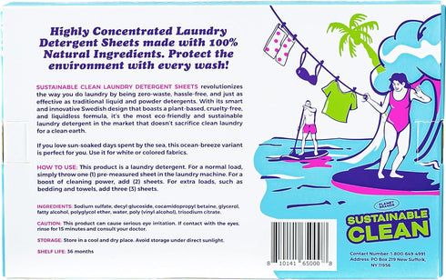 Laundry Detergent Sheets, Made in Sweden, Up to 100 Loads, 50 Sheets, Eco-Friendly, Ocean Breeze