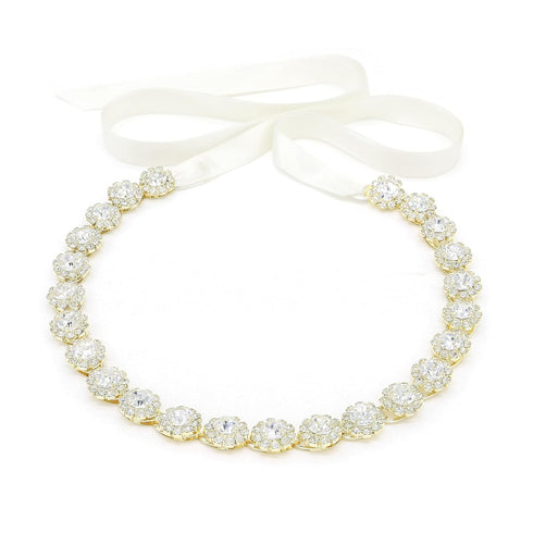 Oriamour Gold Crystal Bridal Hair Accessories, Wedding Headbands with Ribbons for Bride, Bridesmaids, Girls