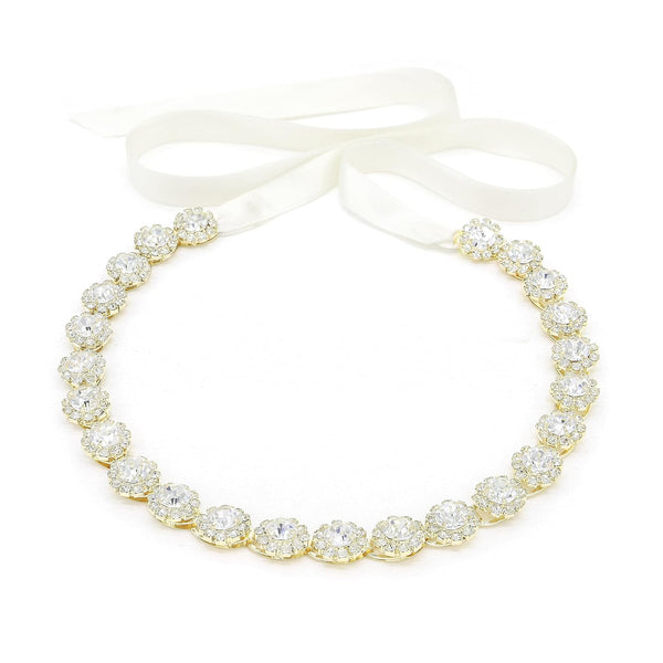 Oriamour Gold Crystal Bridal Hair Accessories, Wedding Headbands with Ribbons for Bride, Bridesmaids, Girls