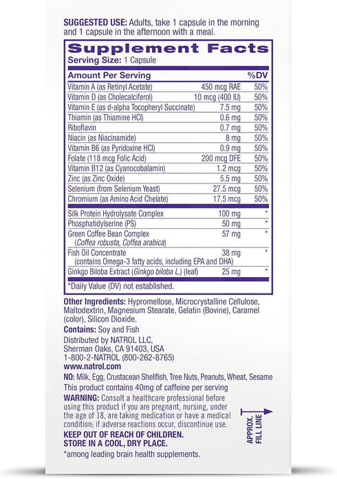 Natrol Cognium Complete Dietary Supplement for Brain Health, 60 Capsules, 30 Day Supply for Adults