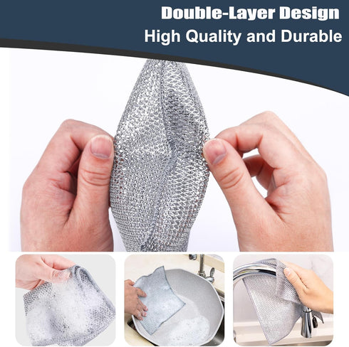 Navona 18 Pcs Steel Wire Dishcloth, Double-Layer Multipurpose Non-Scratch Wire Dishwashing Rag for Cookware, Sinks,