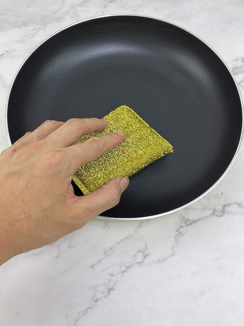 6 Pieces Non-Scratch Scrub Sponges Pads, Heavy Duty Cleaning Scrub Sponge, Multi-Use Dish Wash Sponge - Gold
