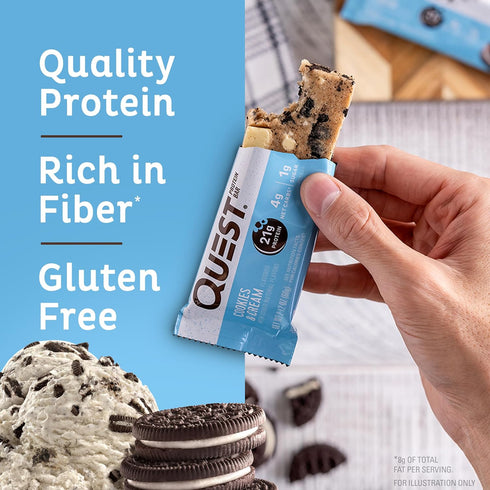 Quest Nutrition Cookies & Cream Protein Bars - 21g Protein, 1g Sugar, 4g Net Carb, Gluten Free, Keto Friendly, 12 Count