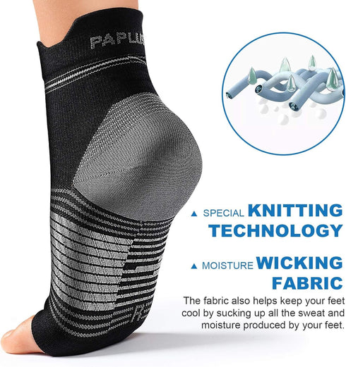 Plantar Fasciitis Sock (6 Pairs) for Men and Women, Compression Foot Sleeves with Arch and Ankle Support (Black)