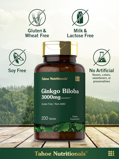 Carlyle Ginkgo Biloba | 3000mg Per Serving | 200 Tablets | Extra Strength, Vegetarian, Non-GMO & Gluten Free