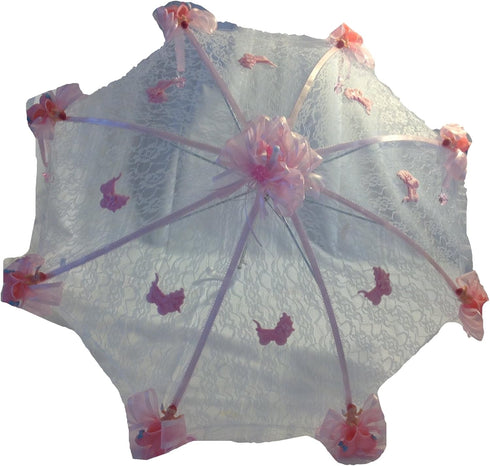 Party Favors Plus 36" White Lace Baby Shower Umbrella Booties & Pacifiers Pink Accents