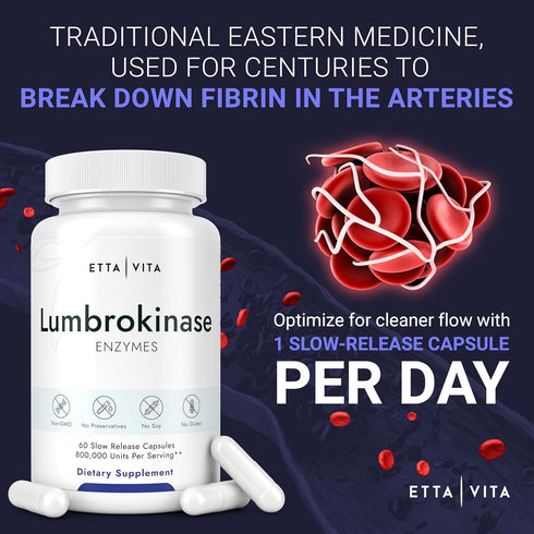 Potent Lumbrokinase Supplement (120 Servings) - 40mg/Serving, Max Activity 800,000 Units, Capsules for Energy Support