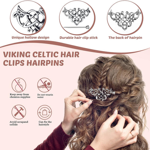 Syhood 8 Pcs Vintage Knot Viking Celtic Hair Clips, Retro Silver Metal Barrette Hairpins for Women