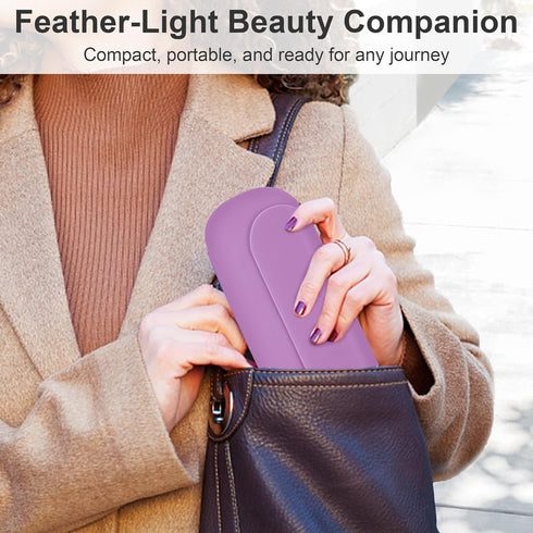 Travel Makeup Brush Holder - Silicon Portable Cosmetic Face Brushes Organizer with Built-in Cleaner (Purple)