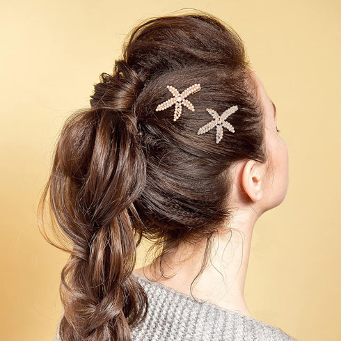 PAGOW 3 PCS Starfish Hair Clips - Gold Rhinestone Pearls Crystal Hair Accessories for Women