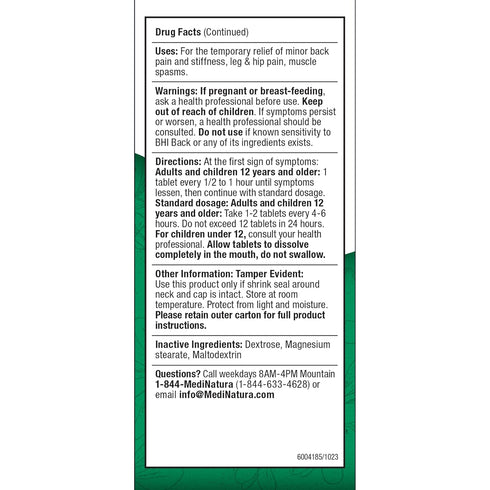 BHI Back Natural Back, Hip & Leg Pain Relief, 100 Tablets, Homeopathic Ingredients for Muscle Tightness