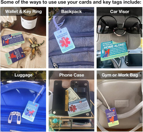 TLC Safety By Design My Dog is Home Alone Emergency Alert Safety I.D. 2 Pk. Plastic Key Tags with Contact Call Card