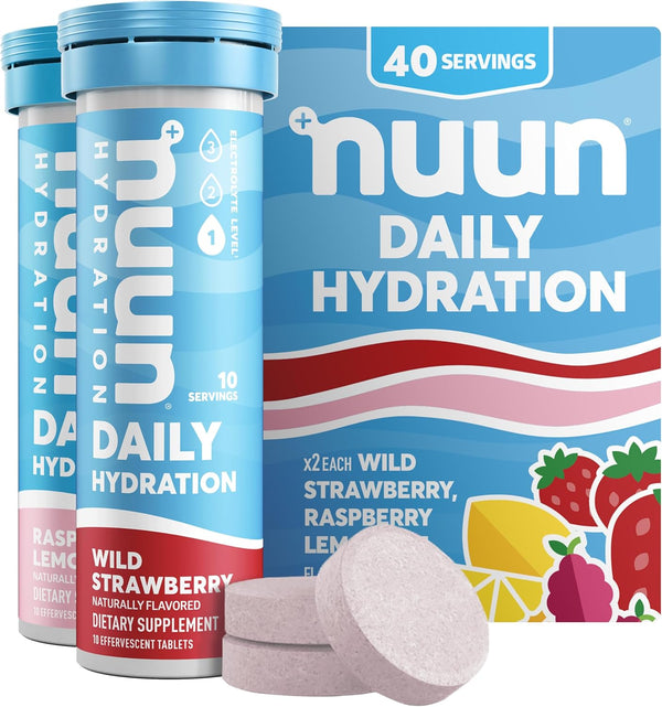 Nuun Hydration Daily Wellness Electrolyte Tablets, Mixed Berry, 4 Pack (40 Servings): No Sugar, 5 Essential Electrolytes