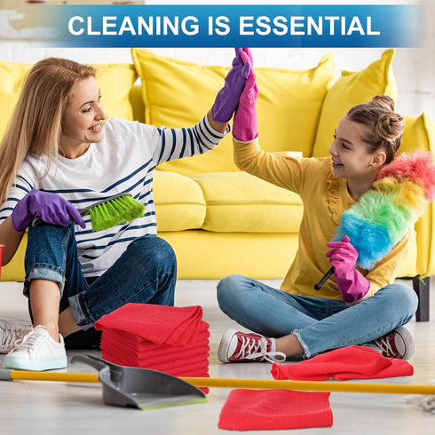Tenare 100 Pack 12'' x 12'' Microfiber Cleaning Cloths, Reusable Rags for House, Kitchen, Car, Window (Red)