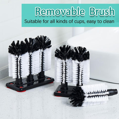 Havawish 2 Pack Water Bottle Cleaning Brush with Suction Base, 3 Head Bristle Bar for Cup Washer Cleaning