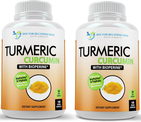 Turmeric Curcumin Supplement - 2250mg/d Veggie Caps with 95% Curcuminoids and Black Pepper Extract, 750mg Capsules