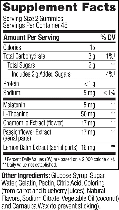 Gummy 5 90 Count OLLY Extra Strength Sleep mg Melatonin, L-Theanine, Chamomile, Lemon Balm Extracts, Sleep Aid