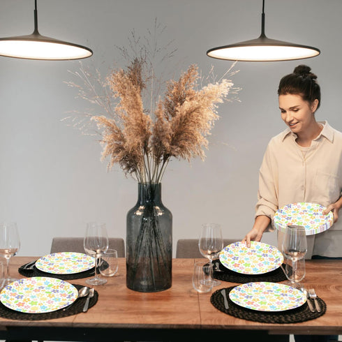 wonmon 30 9 Inch PCS Disposable Easter Paper Plates, Round Colorful Easter Flower Plate Spring Dessert Cake Plates