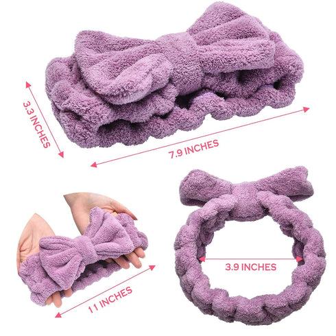 Hicarer 3 Piece Microfiber Bowtie Hairband Set for Women | Chic Purple, Red, Turquoise | Hair Accessories for Shower
